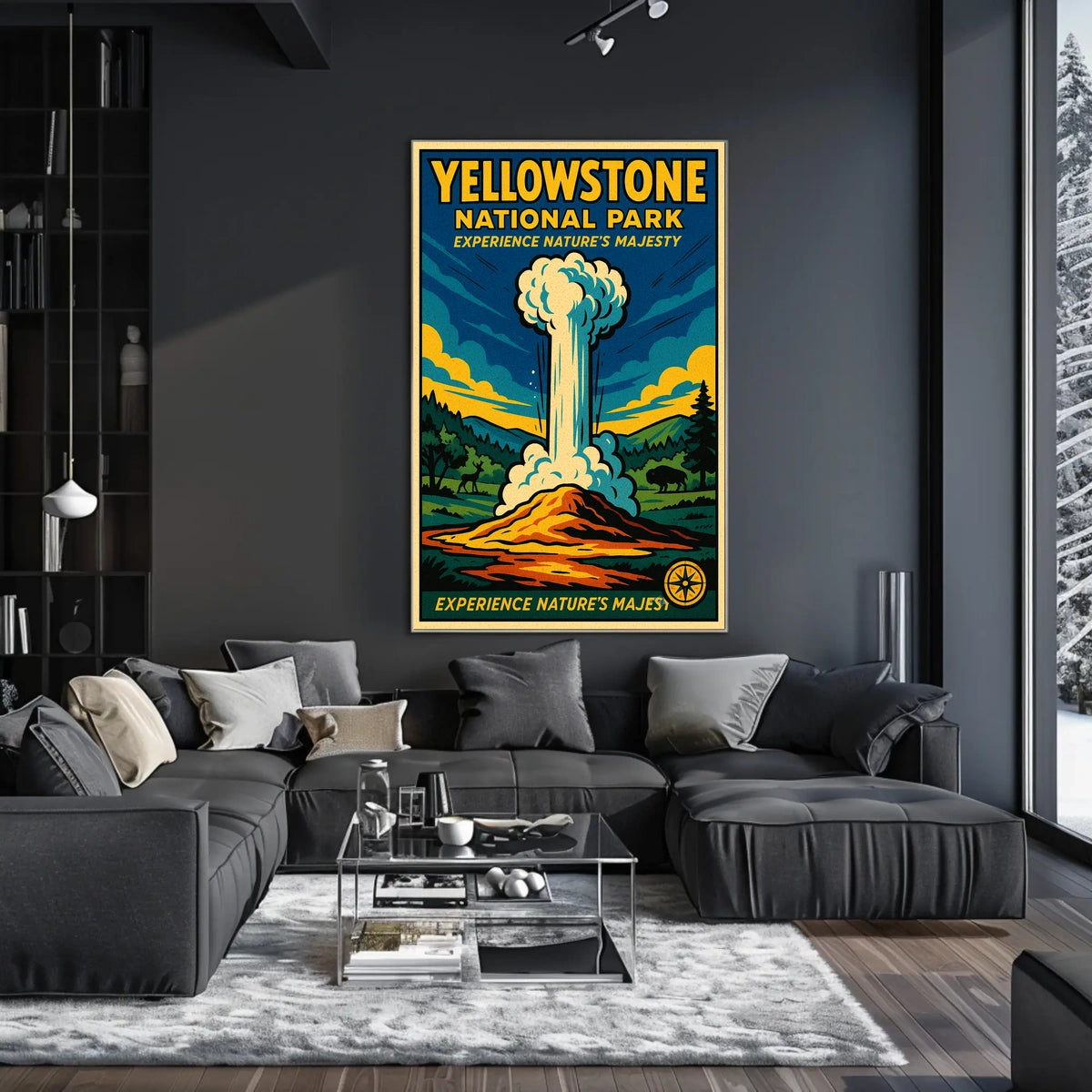 Yellowstone National Park Vintage Illustration Geyser Poster