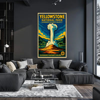 Yellowstone National Park Vintage Illustration Geyser Poster