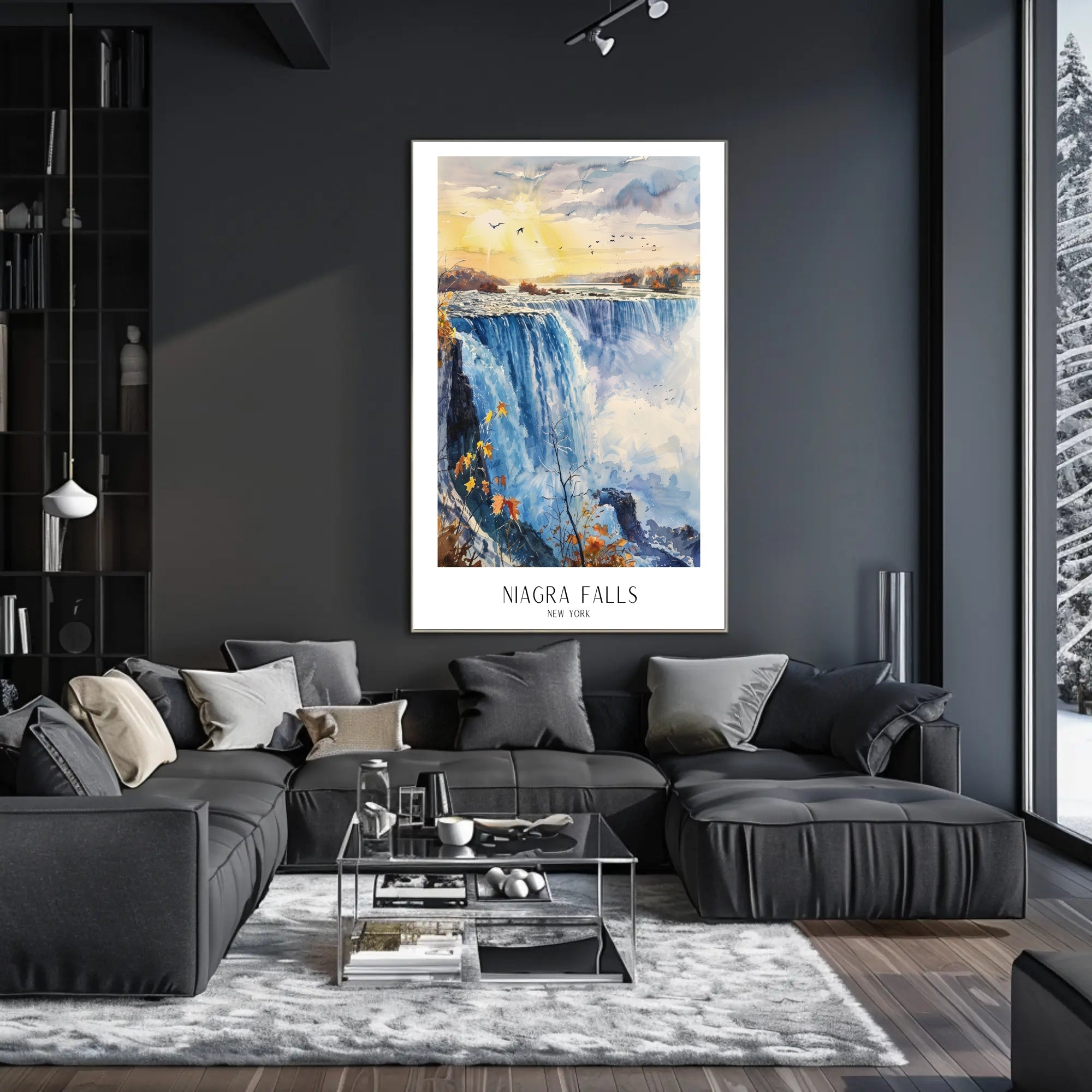 Niagara Falls New York Watercolor Scenic Travel Poster PosterGoat
