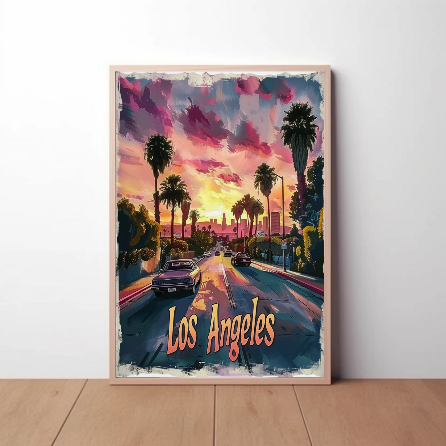 Los Angeles Palm Trees Pink Skies Sunset Travel Poster Travel Poster