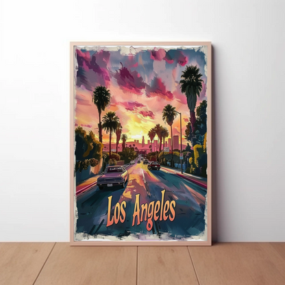Los Angeles Palm Trees Pink Skies Sunset Travel Poster Travel Poster