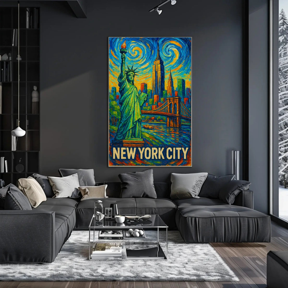 New York City Vibrant Impressionist Poster Vintage Wall Art