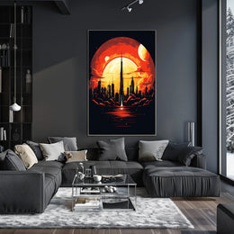 Futuristic Cityscape at Sunset Poster