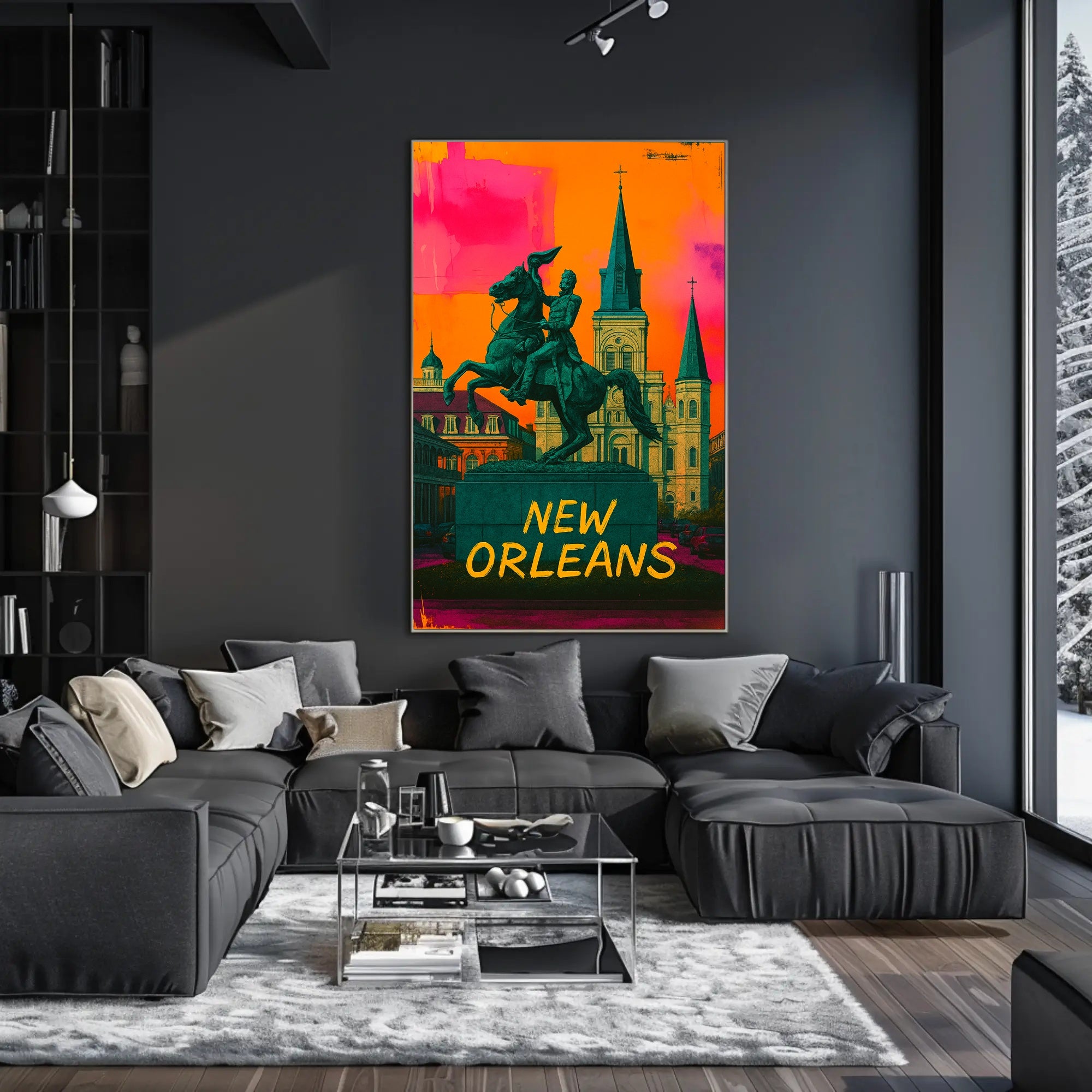 Vibrant Equestrian Statue New Orleans Urban Cityscape Poster