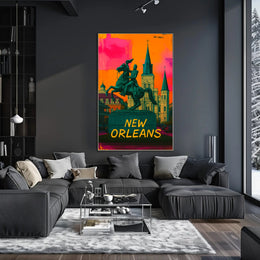 Vibrant Equestrian Statue New Orleans Urban Cityscape Poster