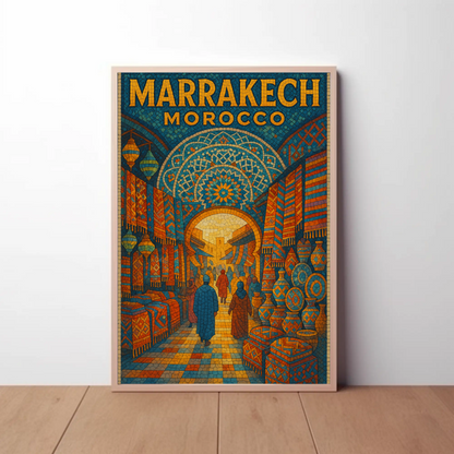 Marrakech Morocco Mosaic Market Scene Poster Poster