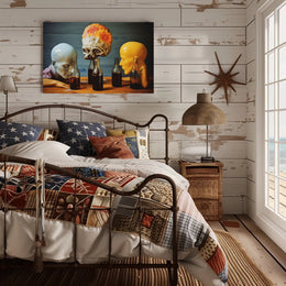 Surreal Mannequin Heads at Table - Abstract Artistic Poster