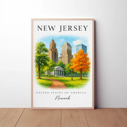 Newark New Jersey Historic Skyline Autumn Park Travel Poster