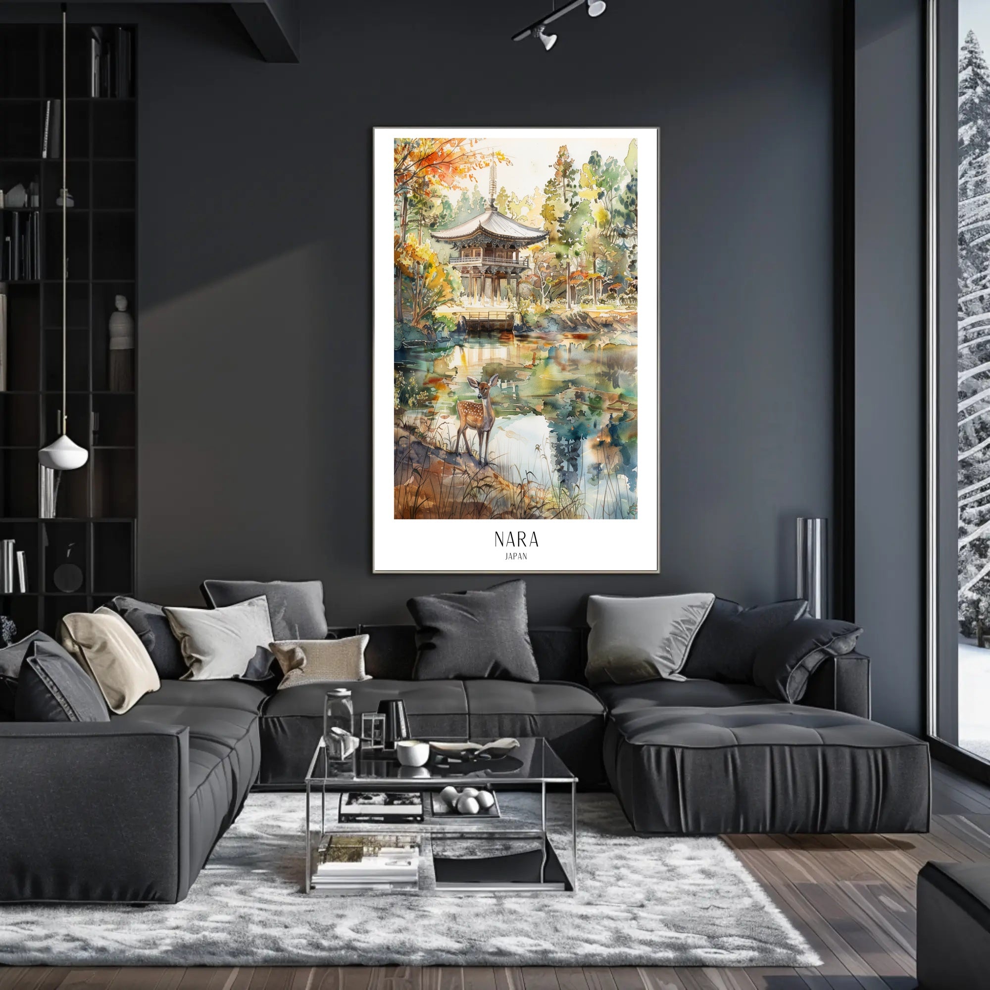 Nara Landscape with Deer in Autumn Travel Poster PosterGoat