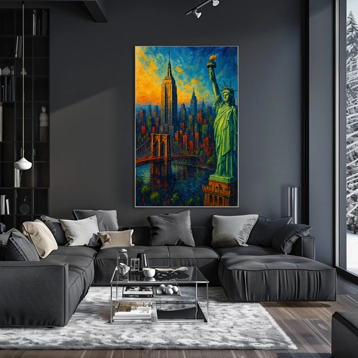 New York City Sunset Skyline Poster Modern Wall Art