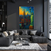 New York City Sunset Skyline Poster Modern Wall Art
