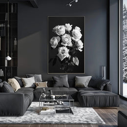 Striking Black-and-White Roses Photorealistic Art Poster PosterGoat