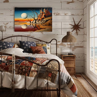 Surreal Sci-Fi Landscape with Fortress and Celestial Body Poster