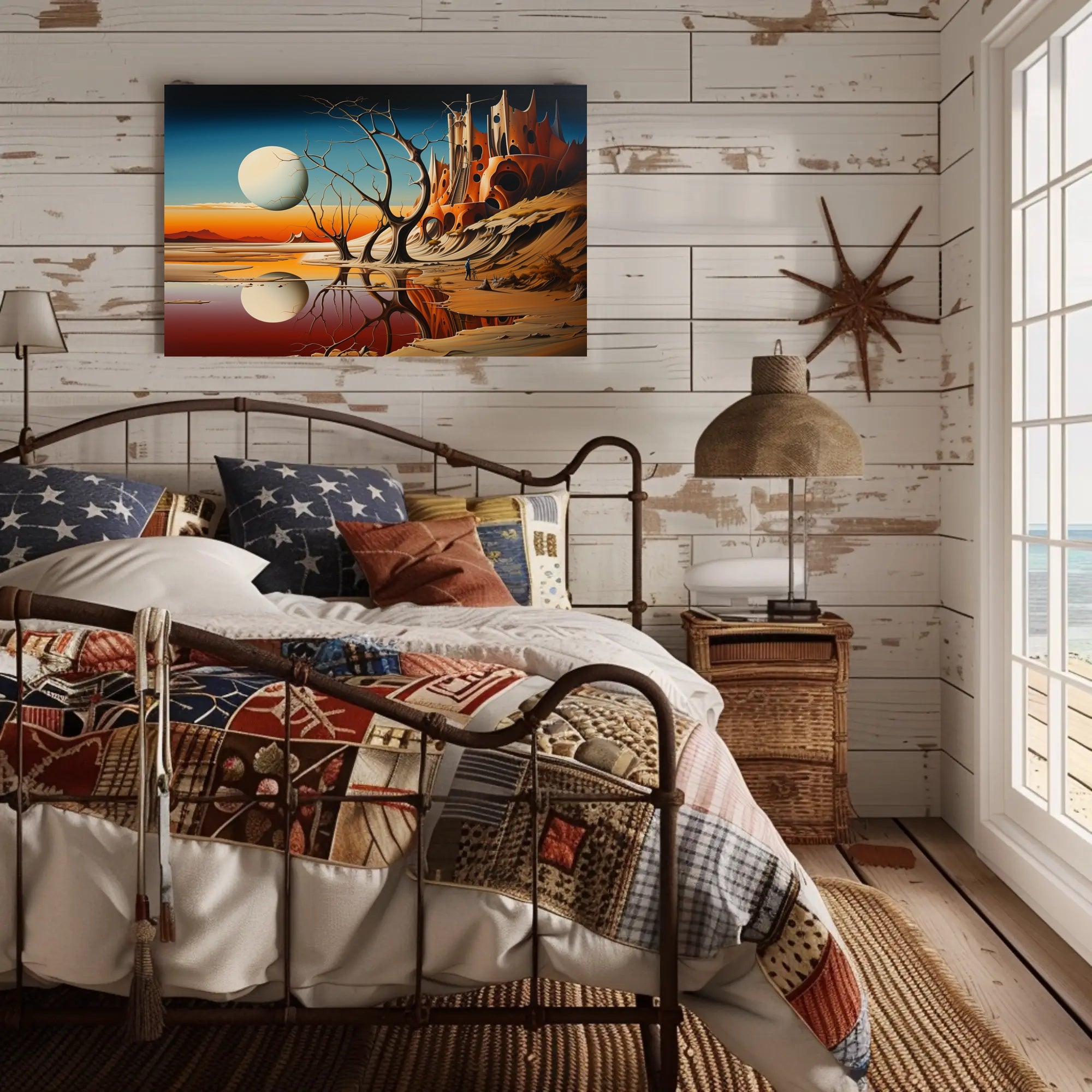 Surreal Sci-Fi Landscape with Fortress and Celestial Body Poster
