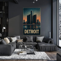 Detroit Skyline Vintage Poster Wall Art PosterGoat