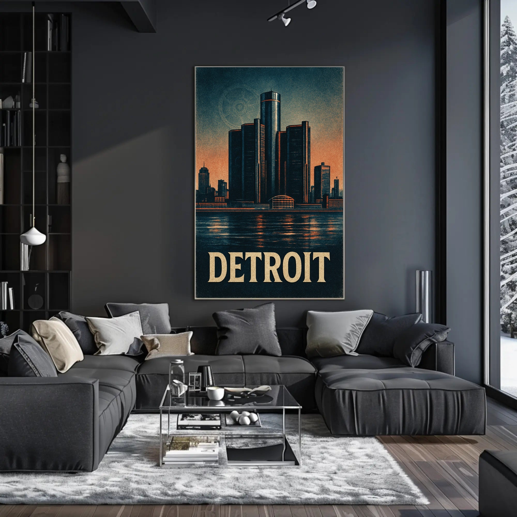 Detroit Skyline Vintage Poster Wall Art PosterGoat