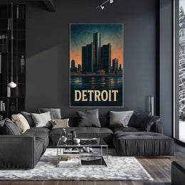 Detroit Skyline Vintage Poster Wall Art PosterGoat