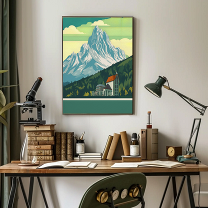 Lift Ride Through Snowy Hillside Vintage Travel Poster