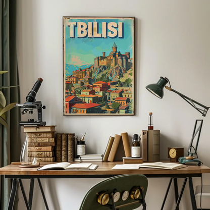 Tbilisi Georgia Fortress Hill Village Vintage Travel Poster
