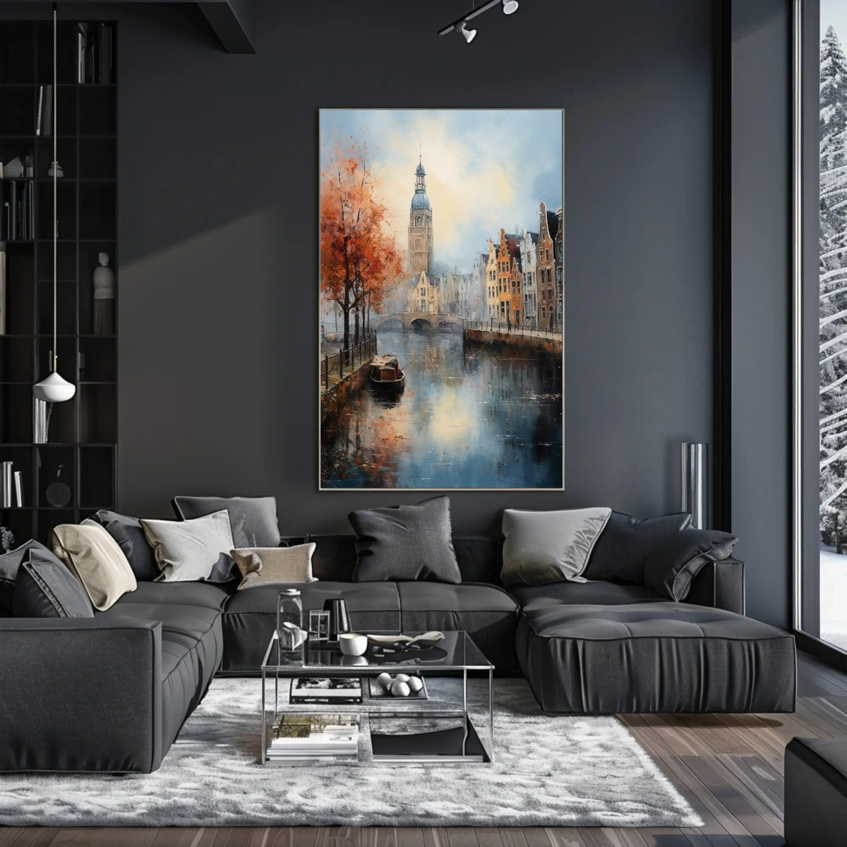 Amsterdam Canal Scene: European Travel Urban or Cityscape Poster