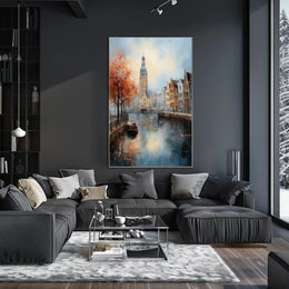 Amsterdam Canal Scene: European Travel Urban or Cityscape Poster