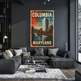 Columbia Maryland Scenic Cityscape Travel Minimalist Retro Vintage Collectors Poster
