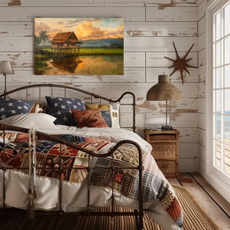 Tropical Sunset Stilt House Art Print Decor