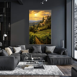 Tuscany Vineyard Sunset: Romantic Landscape Travel Poster