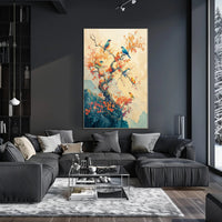 Serene Birds on Blossoming Tree Art Poster PosterGoat