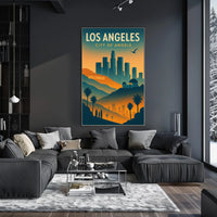 Los Angeles Retro Skyline Travel Poster Art