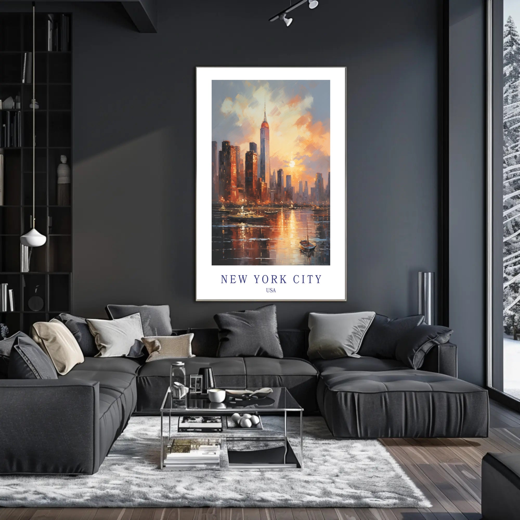 New York City Sunset Skyline Urban or Cityscape Poster PosterGoat