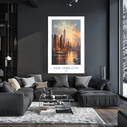 New York City Sunset Skyline Urban or Cityscape Poster PosterGoat