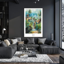 Bali Watercolor Travel Poster: Serene Tropical Landscape Art PosterGoat