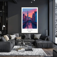 Scenic Bruges Canal Sunset Travel Poster