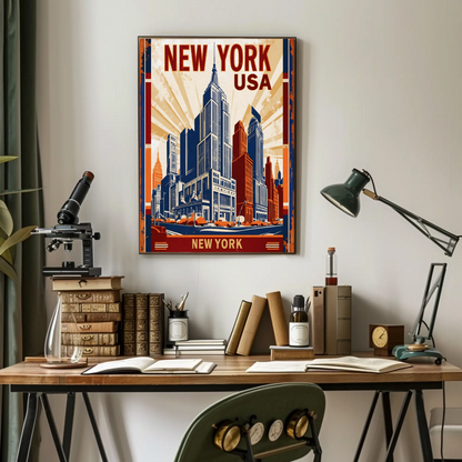 New York USA Empire State Building Vintage Travel Poster