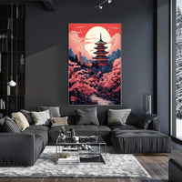 Tranquil Pagoda Under A Full Moon Poster