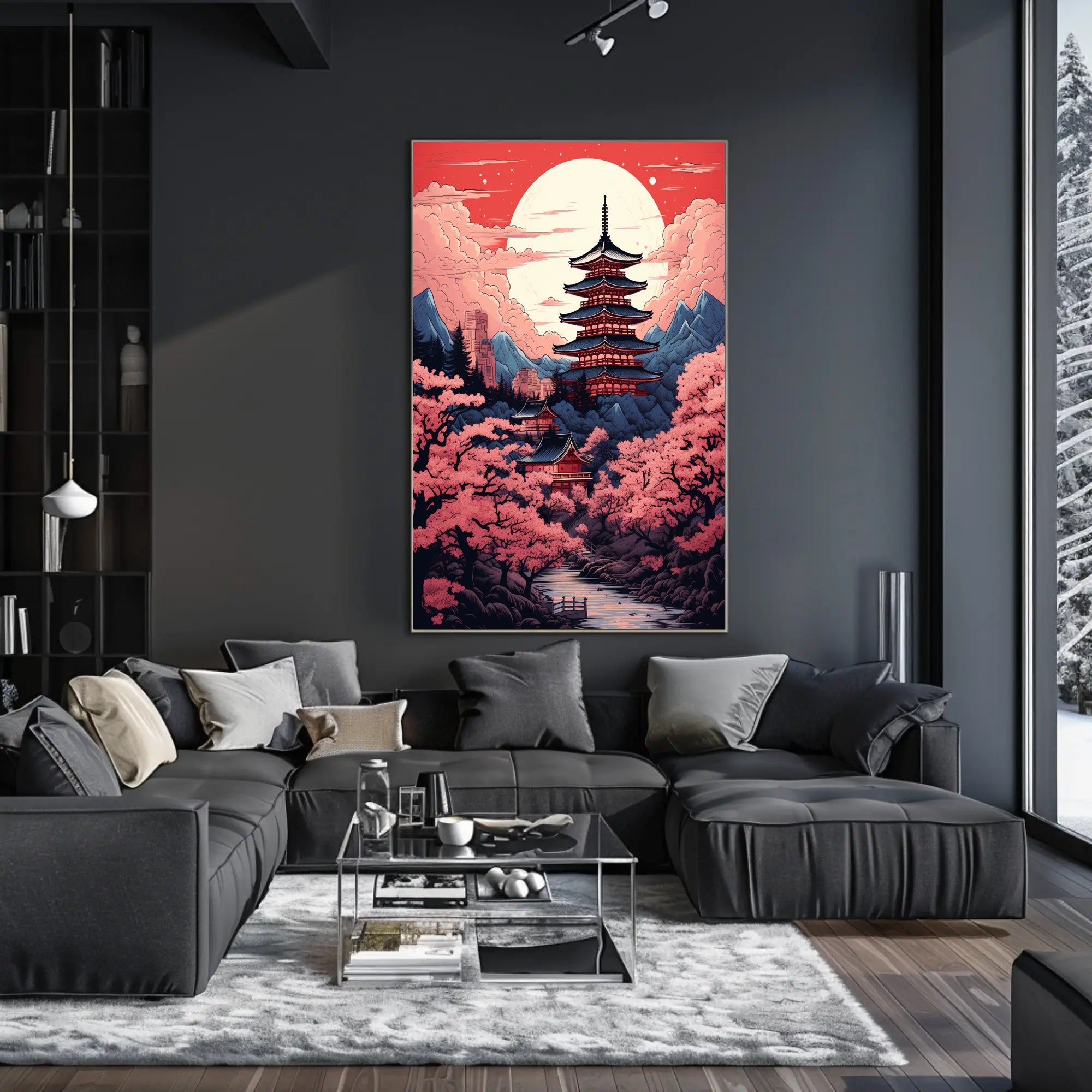 Tranquil Pagoda Under A Full Moon Poster