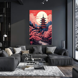 Tranquil Pagoda Under A Full Moon Poster