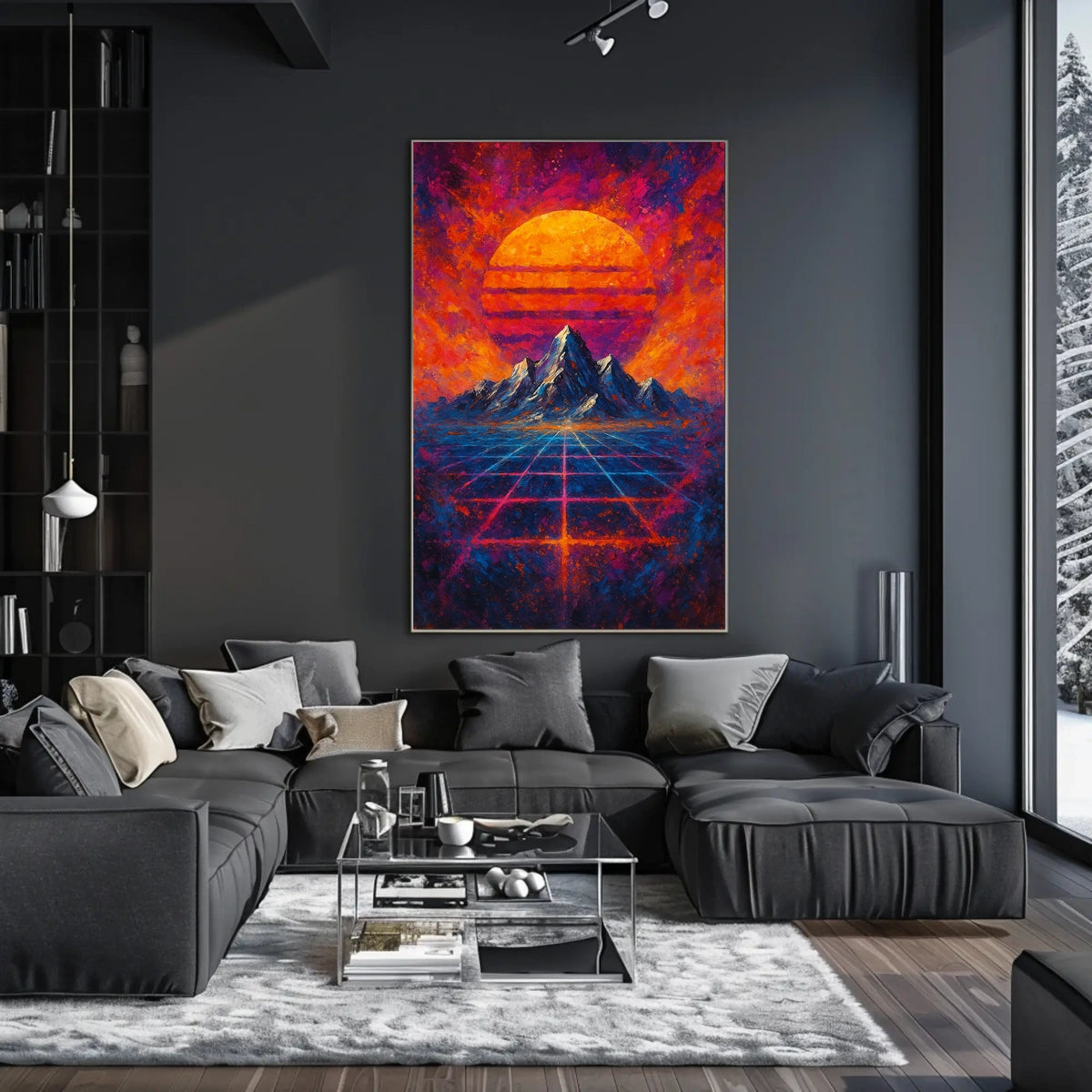 Futuristic Abstract Landscape with Synthwave Aesthetic Poster