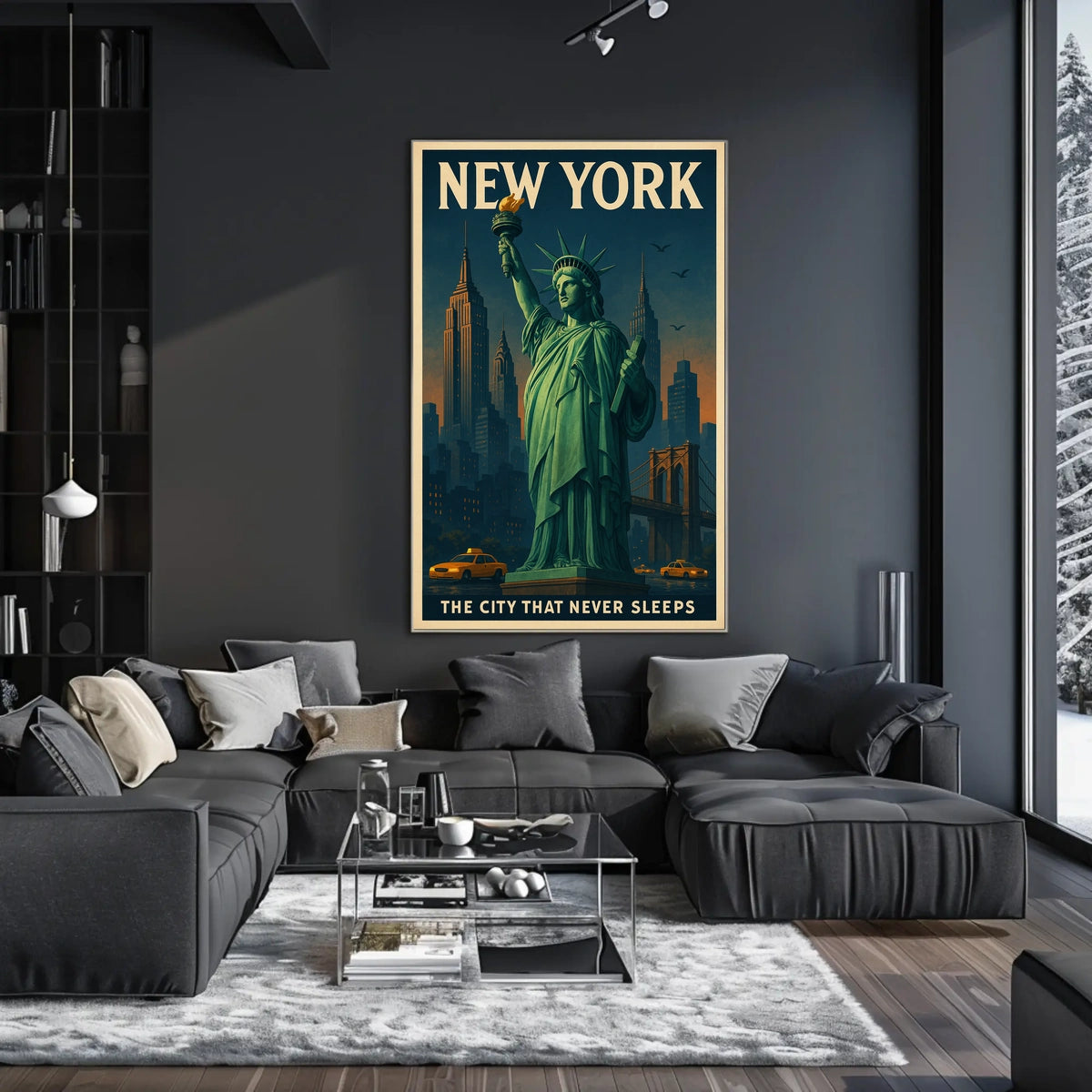 New York City Skyline And Landmarks Poster Vintage Wall Art