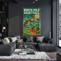Whimsical Reindeer Dunk with Elves Sports Poster