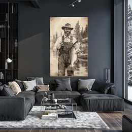 Vintage Fisherman Proudly Holds Large Bass Fishing Poster