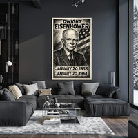 Dwight D. Eisenhower 34th President of the United States B & W Comic Sketch Poster