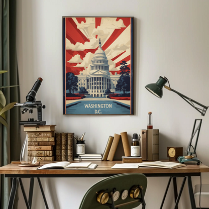 Washington D.C. Capitol Rays Sunrise Glory Vintage Travel Poster