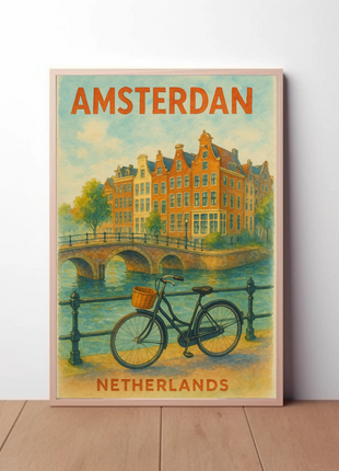 Amsterdam Netherlands Bike Canal Charm Travel Poster
