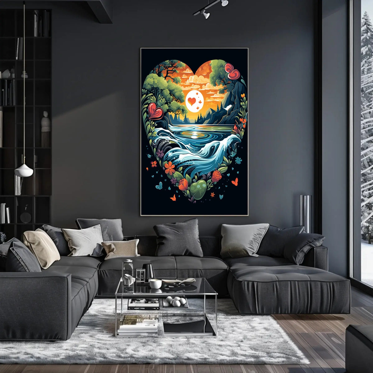 Heart-Shaped Surreal Nature Landscape Poster Art