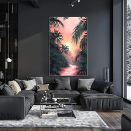 Tropical Rainfall at Sunset Art Print Poster for Home Decor PosterGoat