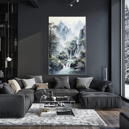 Tranquil East Asian Landscape Waterfall Scenic Poster
