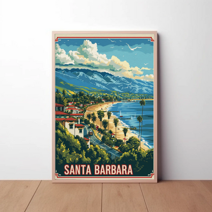 Santa Barbara Coastline Beach Mountains View Travel Poster