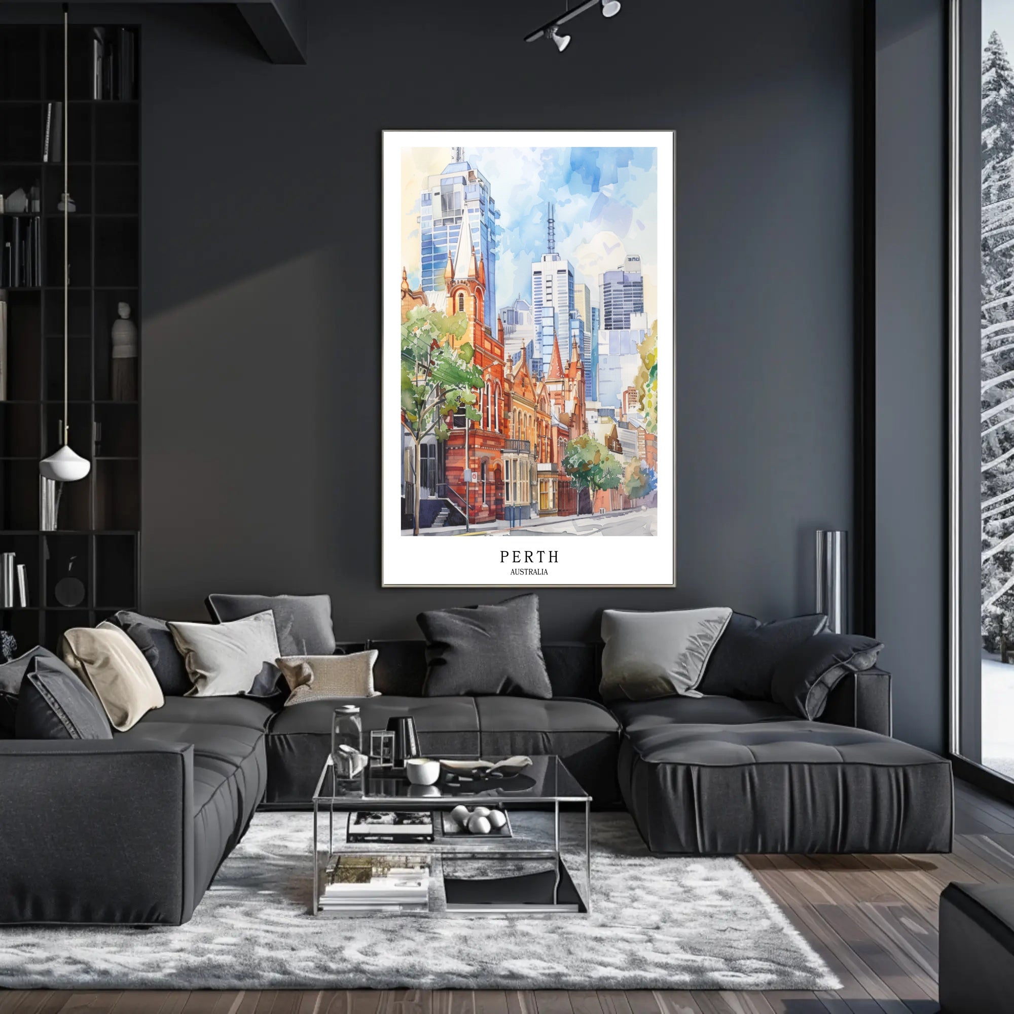 Perth Urban Scene Watercolor Artistry Urban or Cityscape Poster PosterGoat